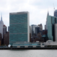 The United Nations complex is located on the East River in Manhattan.